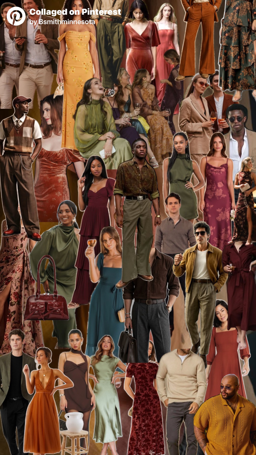 Attire inspiration mood board — men's warm-toned garden party looks
